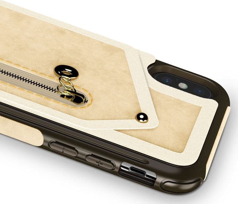 Zizo Nebula Wallet Case - Wallet Back and Zipper Pouch with Tempered Glass Screen Protector for iPhone X (Tan/Brown) - 3