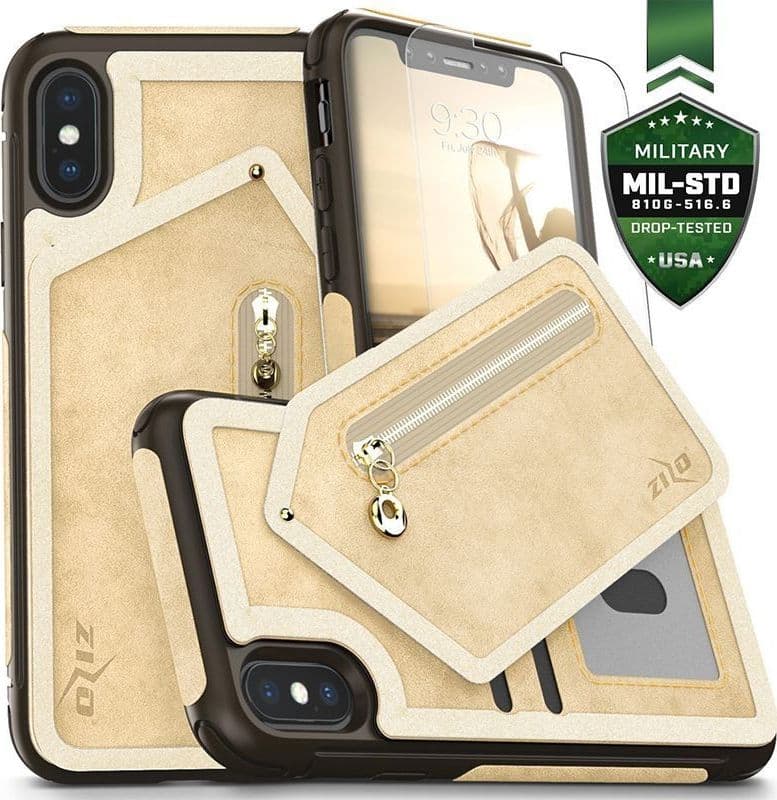 Zizo Nebula Wallet Case - Wallet Back and Zipper Pouch with Tempered Glass Screen Protector for iPhone X (Tan/Brown) - 9