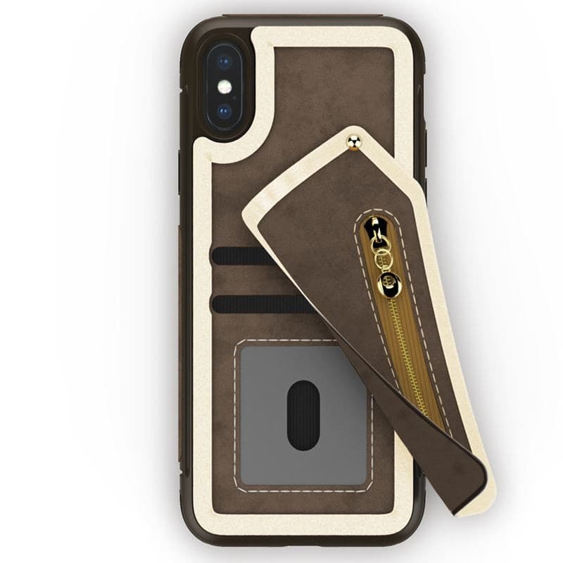 Zizo Nebula Wallet Case - Wallet Back and Zipper Pouch with Tempered Glass Screen Protector for iPhone X (Dark Brown/Brown) - 2