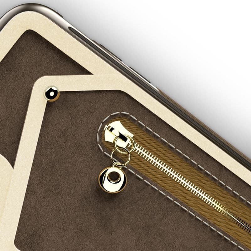 Zizo Nebula Wallet Case - Wallet Back and Zipper Pouch with Tempered Glass Screen Protector for iPhone X (Dark Brown/Brown) - 12