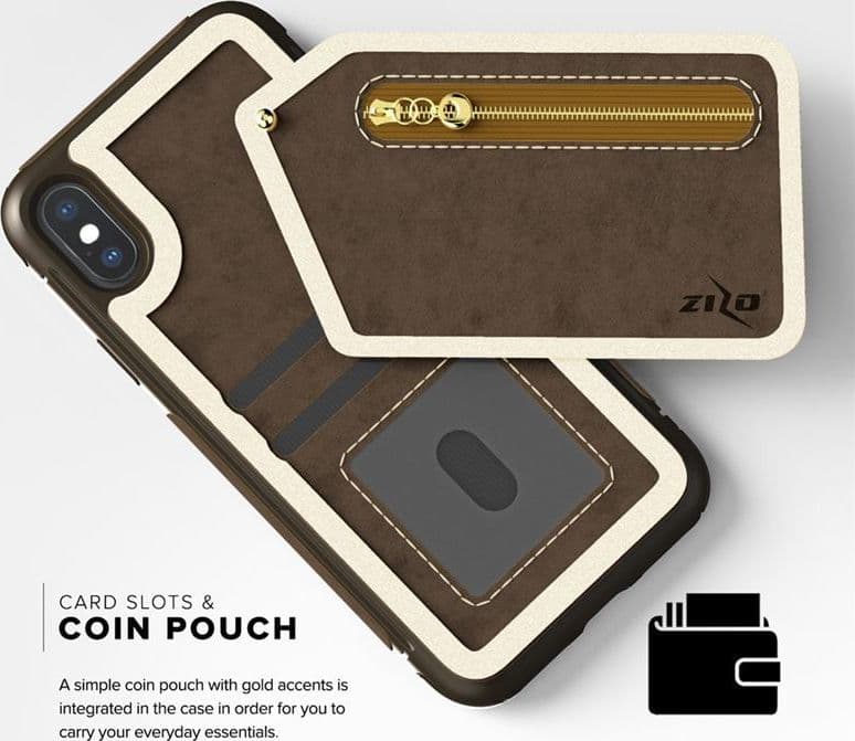 Zizo Nebula Wallet Case - Wallet Back and Zipper Pouch with Tempered Glass Screen Protector for iPhone X (Dark Brown/Brown) - 15
