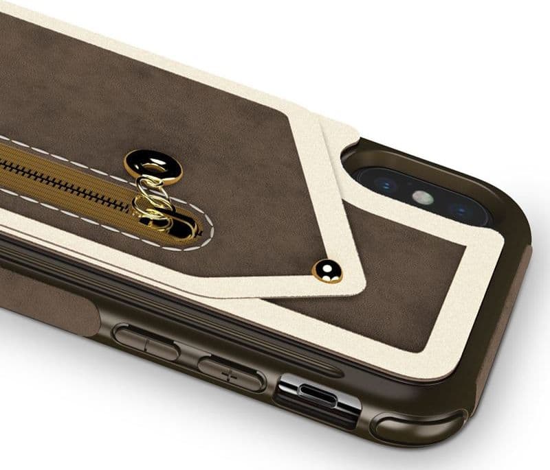 Zizo Nebula Wallet Case - Wallet Back and Zipper Pouch with Tempered Glass Screen Protector for iPhone X (Dark Brown/Brown) - 3