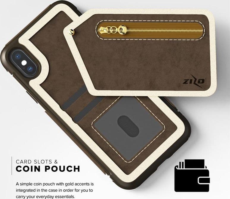 Zizo Nebula Wallet Case - Wallet Back and Zipper Pouch with Tempered Glass Screen Protector for iPhone X (Dark Brown/Brown) - 7