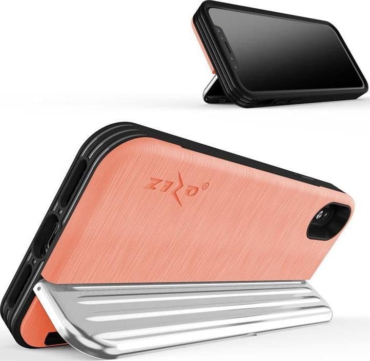Zizo Retro Series - Wallet Back with Magnetic Closure and Built-In Kickstand for iPhone Xs / X (Peach/Silver) - 13