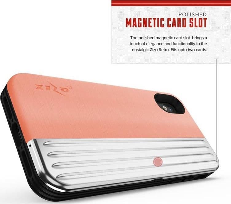 Zizo Retro Series - Wallet Back with Magnetic Closure and Built-In Kickstand for iPhone Xs / X (Peach/Silver) - 14