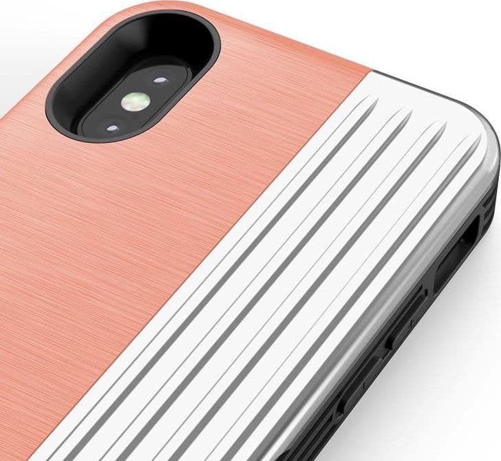 Zizo Retro Series - Wallet Back with Magnetic Closure and Built-In Kickstand for iPhone Xs / X (Peach/Silver) - 3
