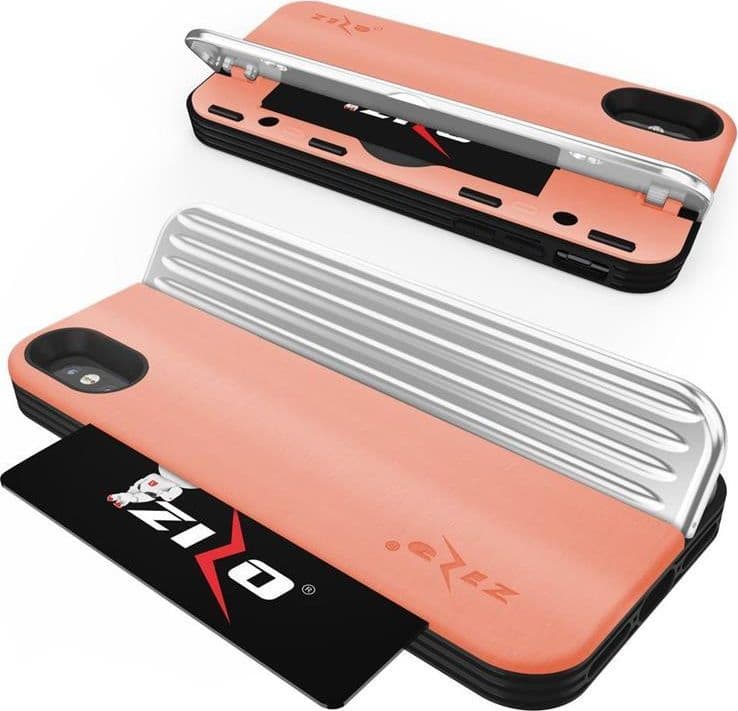 Zizo Retro Series - Wallet Back with Magnetic Closure and Built-In Kickstand for iPhone Xs / X (Peach/Silver) - 4