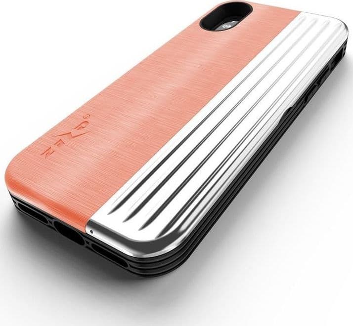 Zizo Retro Series - Wallet Back with Magnetic Closure and Built-In Kickstand for iPhone Xs / X (Peach/Silver) - 10