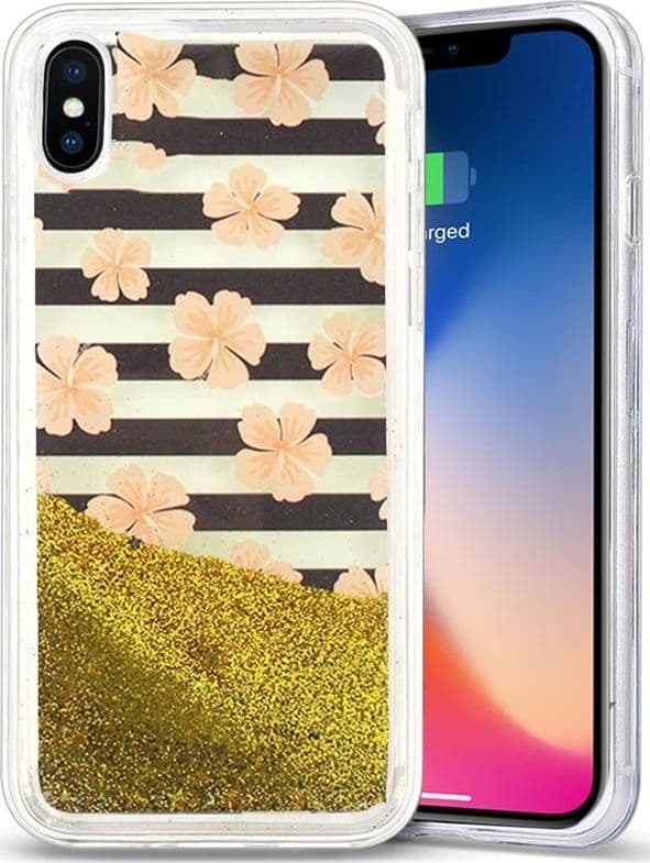 Zizo Liquid Glitter Star Case for iPhone X (Pink Flowers) - 5