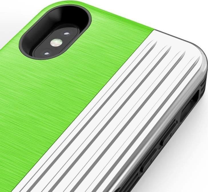 Zizo Retro Series - Wallet Back with Magnetic Closure and Built-In Kickstand for iPhone Xs /X (Neon Green/Silver) - 11