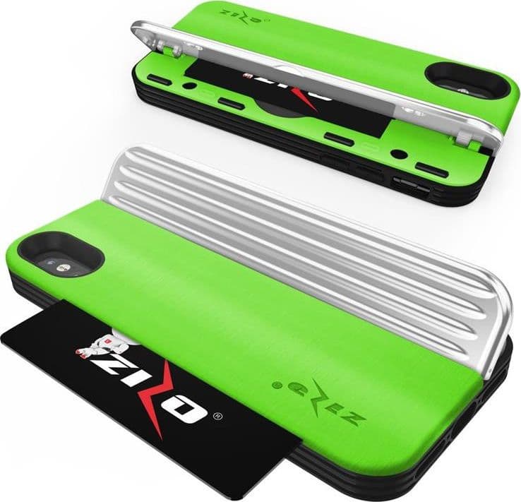 Zizo Retro Series - Wallet Back with Magnetic Closure and Built-In Kickstand for iPhone Xs /X (Neon Green/Silver) - 4