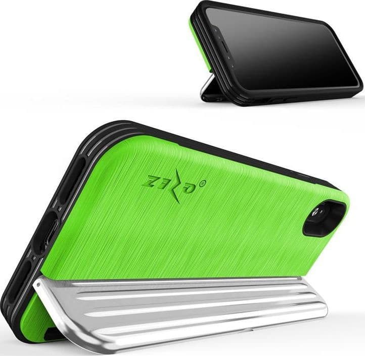 Zizo Retro Series - Wallet Back with Magnetic Closure and Built-In Kickstand for iPhone Xs /X (Neon Green/Silver) - 5