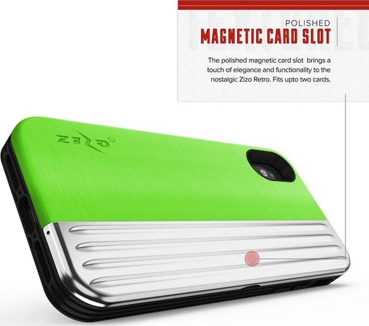 Zizo Retro Series - Wallet Back with Magnetic Closure and Built-In Kickstand for iPhone Xs /X (Neon Green/Silver) - 6