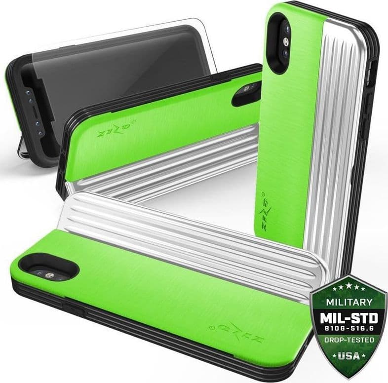 Zizo Retro Series - Wallet Back with Magnetic Closure and Built-In Kickstand for iPhone Xs /X (Neon Green/Silver) - 9