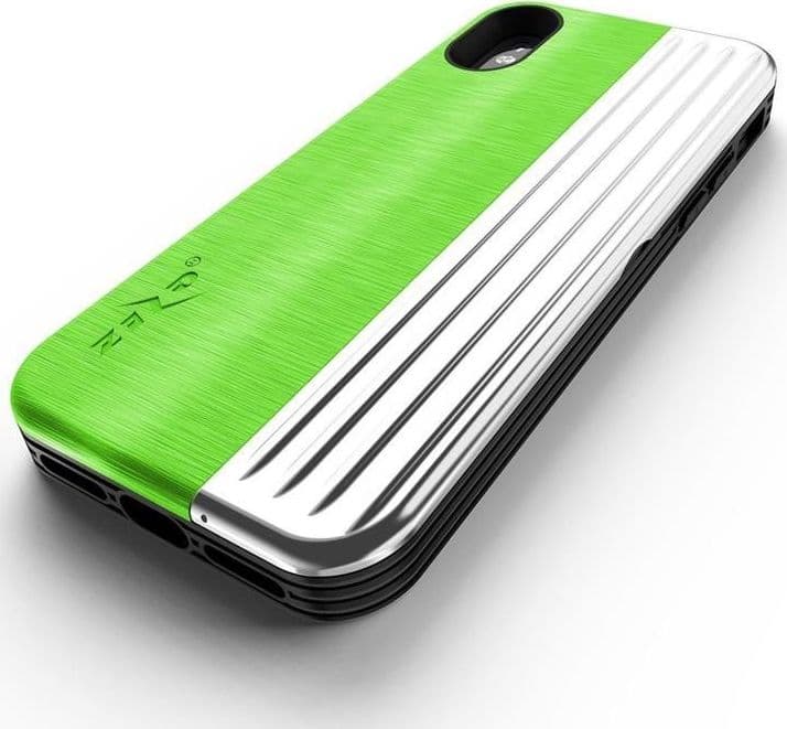 Zizo Retro Series - Wallet Back with Magnetic Closure and Built-In Kickstand for iPhone Xs /X (Neon Green/Silver) - 10