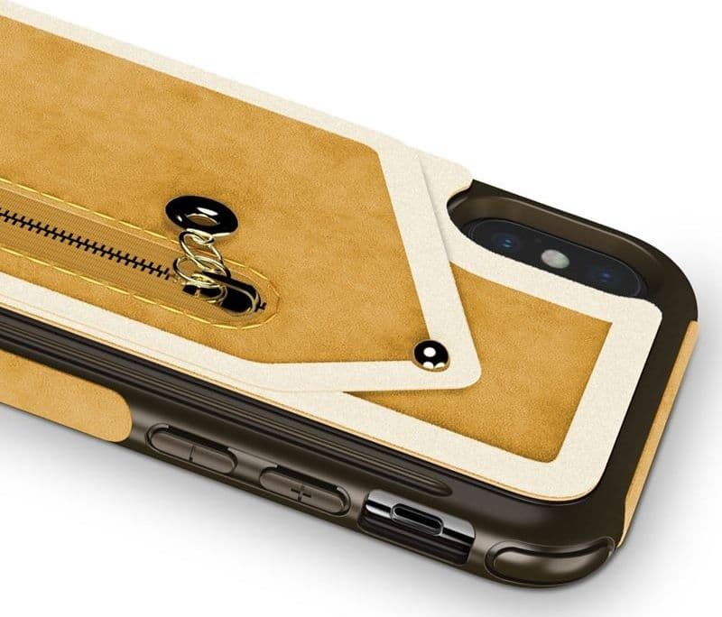 Zizo Nebula Wallet Case - Wallet Back and Zipper Pouch with Tempered Glass Screen Protector for iPhone X (Light Brown/Brown) - 11