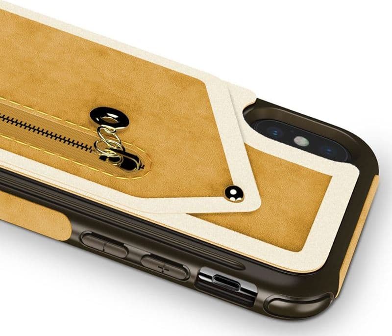 Zizo Nebula Wallet Case - Wallet Back and Zipper Pouch with Tempered Glass Screen Protector for iPhone X (Light Brown/Brown) - 3