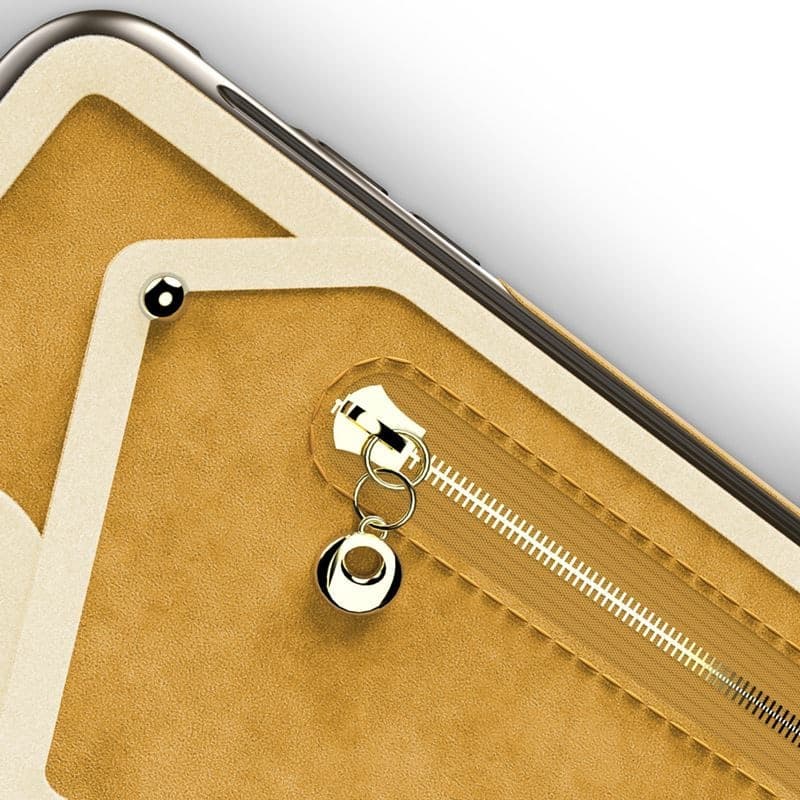 Zizo Nebula Wallet Case - Wallet Back and Zipper Pouch with Tempered Glass Screen Protector for iPhone X (Light Brown/Brown) - 4