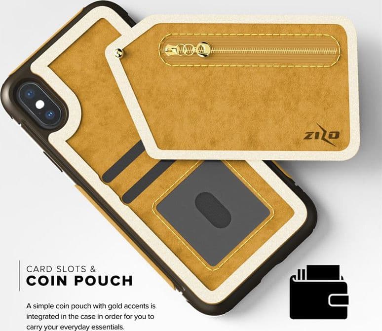 Zizo Nebula Wallet Case - Wallet Back and Zipper Pouch with Tempered Glass Screen Protector for iPhone X (Light Brown/Brown) - 7