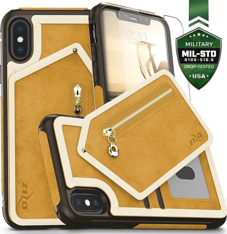 Zizo Nebula Wallet Case - Wallet Back and Zipper Pouch with Tempered Glass Screen Protector for iPhone X (Light Brown/Brown) - 9