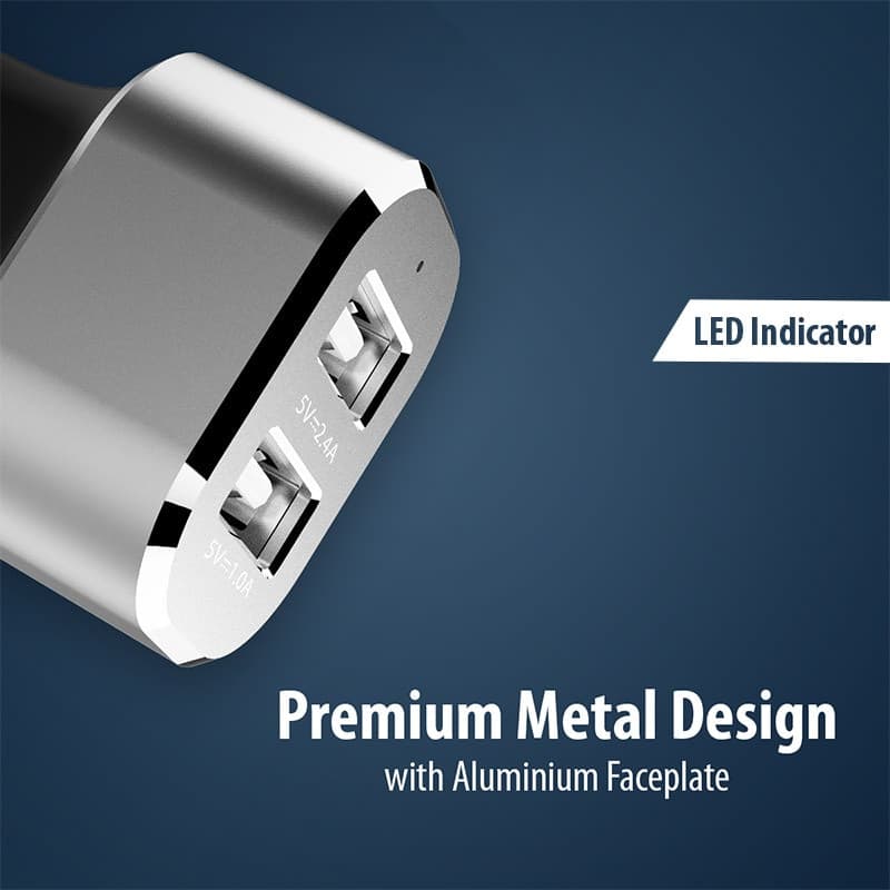 Caricabatterie per auto Crong Power 24W - Caricabatterie per auto 2xUSB 2.4A (alluminio) - 2