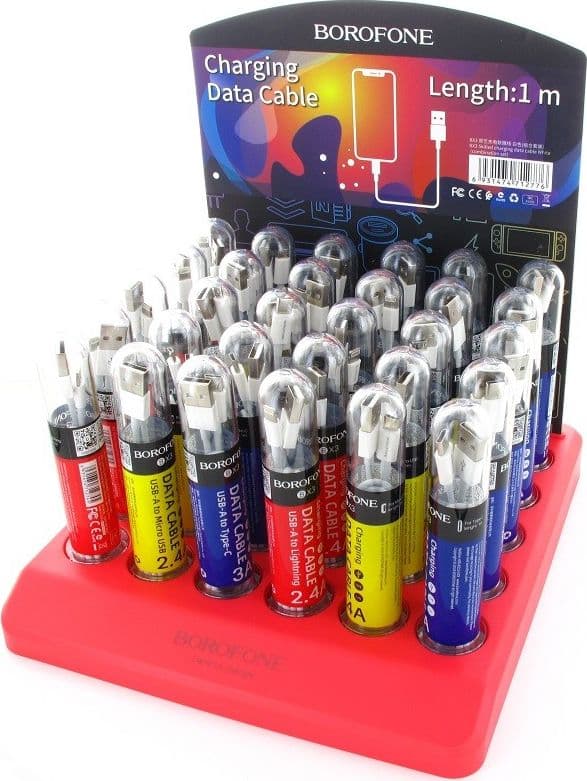 Borofone - a set of cables packed in tubes, on a countertop stand - 5