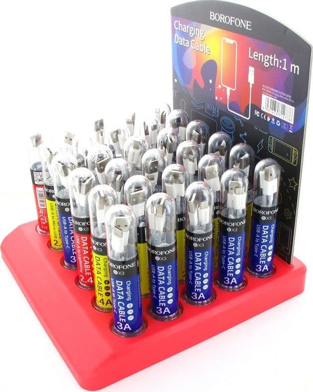 Borofone - a set of cables packed in tubes, on a countertop stand - 6