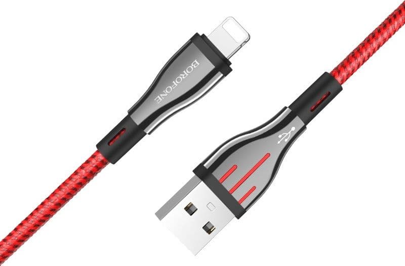 Borofone Highway - 1.2m USB to Lightning Connection Cable (Black / Red)