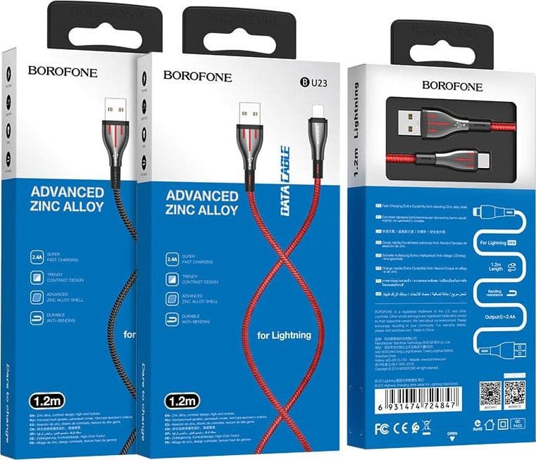 Borofone Highway - 1.2m USB to Lightning Connection Cable (Black / Red) - 4