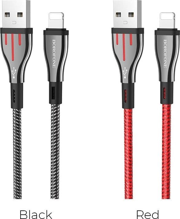 Borofone Highway - 1.2m USB to Lightning Connection Cable (Black / Red) - 7