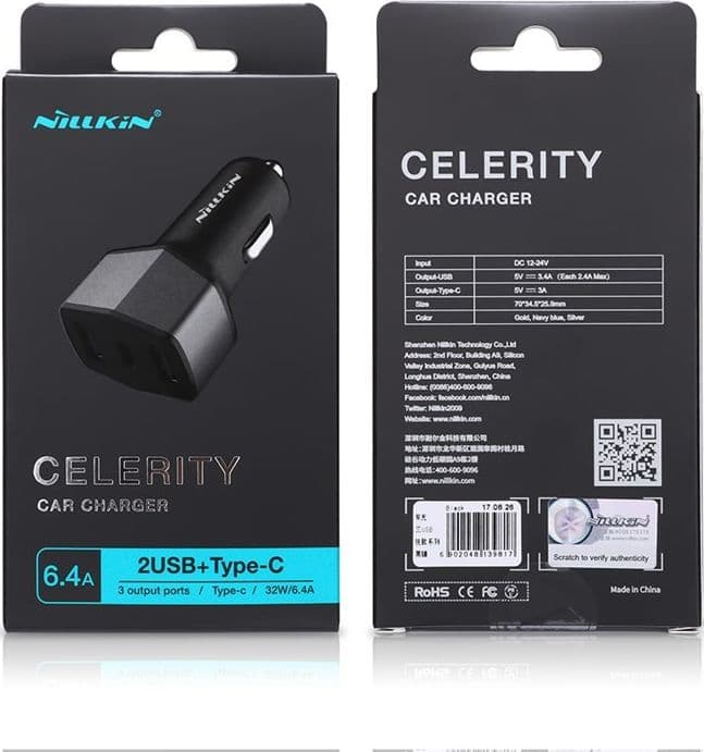 Nillkin Celerity Car Charger - 2x USB-A + 1x USB-C, 32W (Gold) - 12