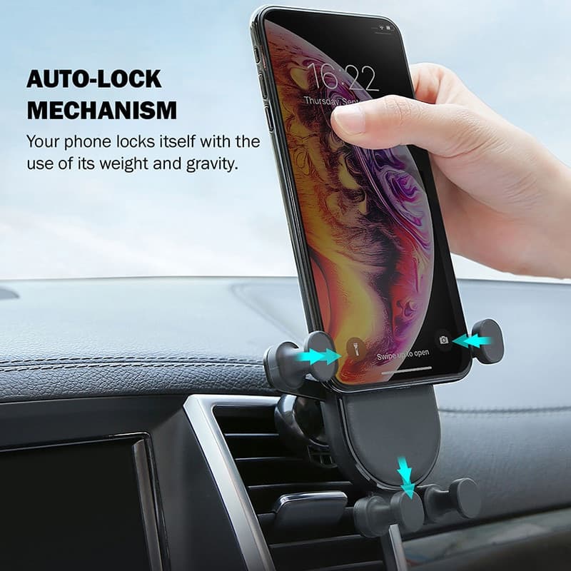 Supporto per auto Crong Gravity Auto-Lock – Supporto per auto Gravity per telefoni da 4,7"-6,5" (nero) - 3
