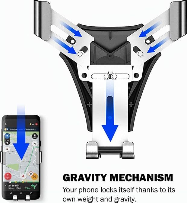 Supporto per auto Crong Gravity Auto-Clip - Supporto per auto Gravity per telefoni da 4,7" a 6,5" (nero) - 15