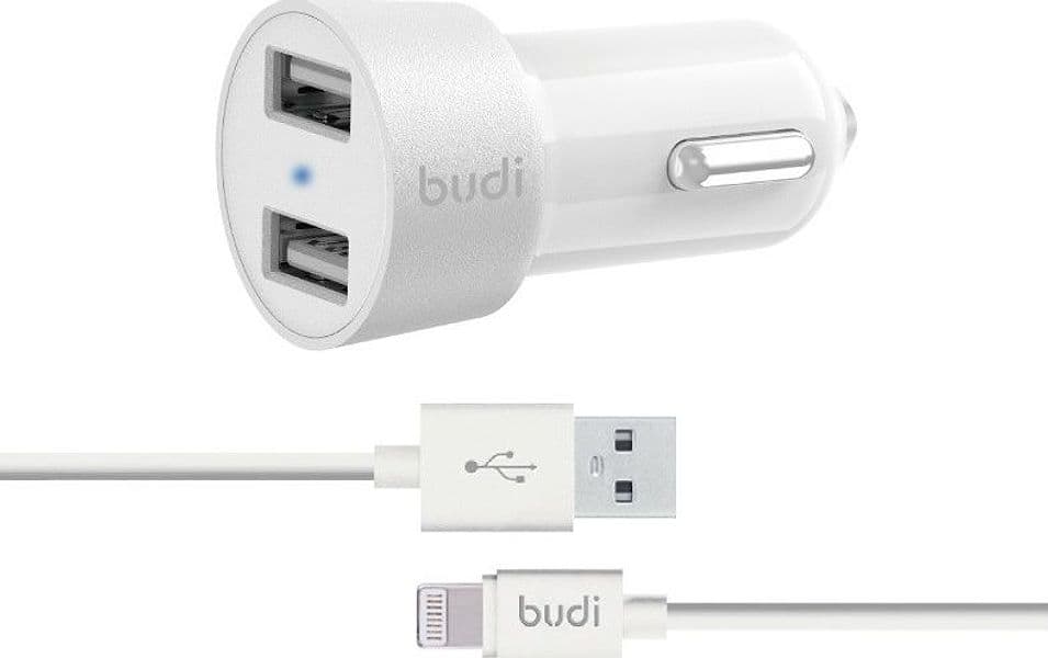 Budi - 2 USB car charger with LED indicator+lightning cable - 3