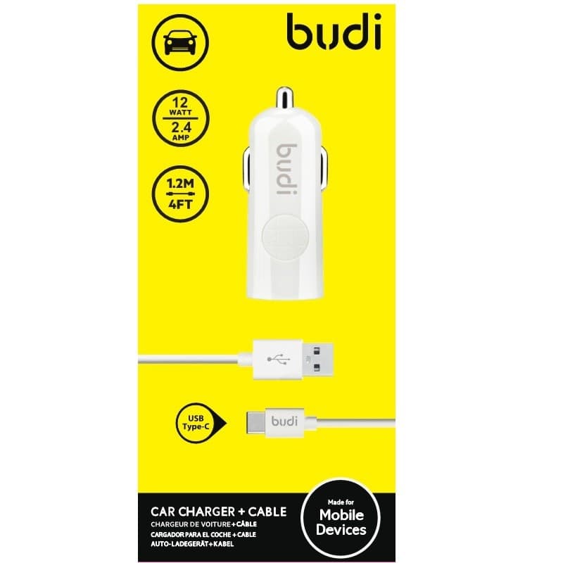Budi - 1 USB car charger with LED indicator+USB type C cable - 8