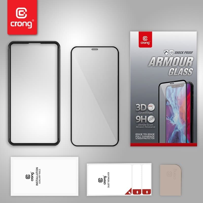 Crong Anti-Bacterial 3D Armor Glass – Vetro temperato 9H per l'intero schermo dell'iPhone 12 Pro Max + telaio di installazione - 11