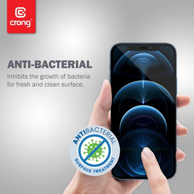 Crong Anti-Bacterial 3D Armor Glass – Vetro temperato 9H per l'intero schermo dell'iPhone 12 Pro Max + telaio di installazione - 5