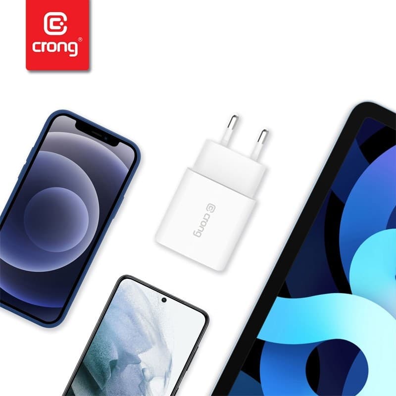 Caricabatterie da viaggio USB-C Crong – Caricabatterie da parete USB-C Power Delivery da 20 W (bianco) - 20