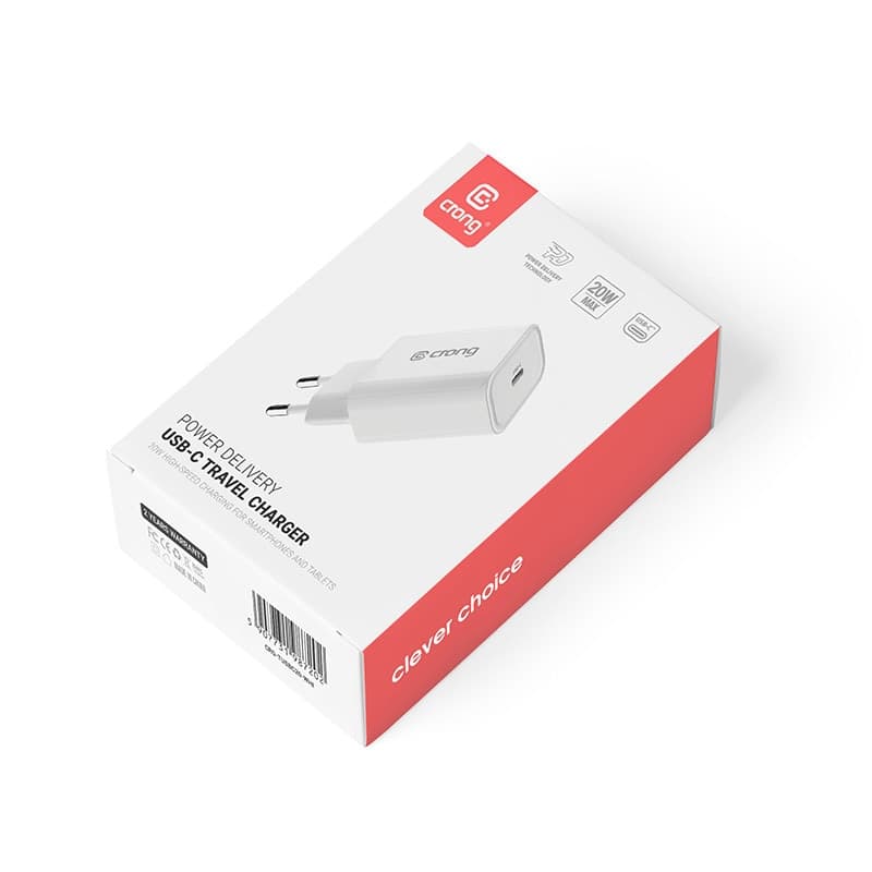 Caricabatterie da viaggio USB-C Crong – Caricabatterie da parete USB-C Power Delivery da 20 W (bianco) - 5