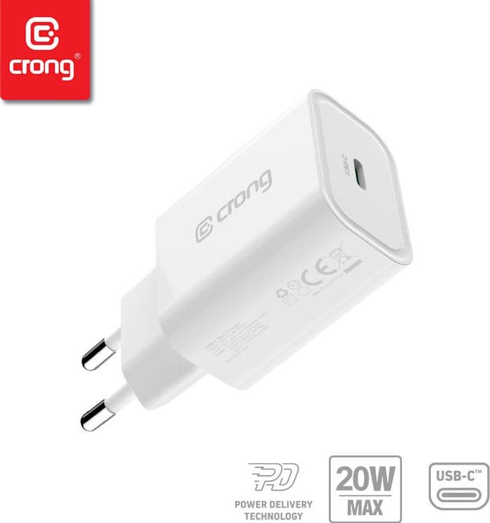 Caricabatterie da viaggio USB-C Crong – Caricabatterie da parete USB-C Power Delivery da 20 W (bianco) - 8