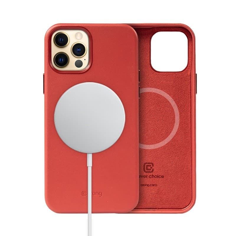 Crong Essential Cover Magnetic - Custodia in pelle MagSafe per iPhone 12 Pro Max (Rosso) - 9