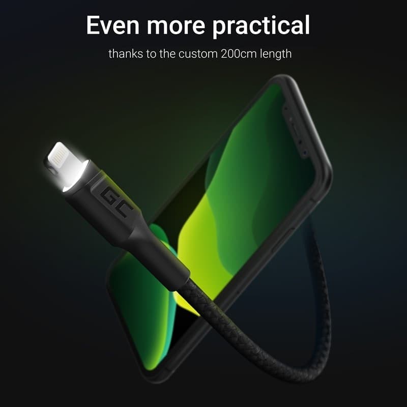 Cable Green Cell Ray USB-A - Lightning White LED 200cm with support for Apple 2.4A fast charging - 9