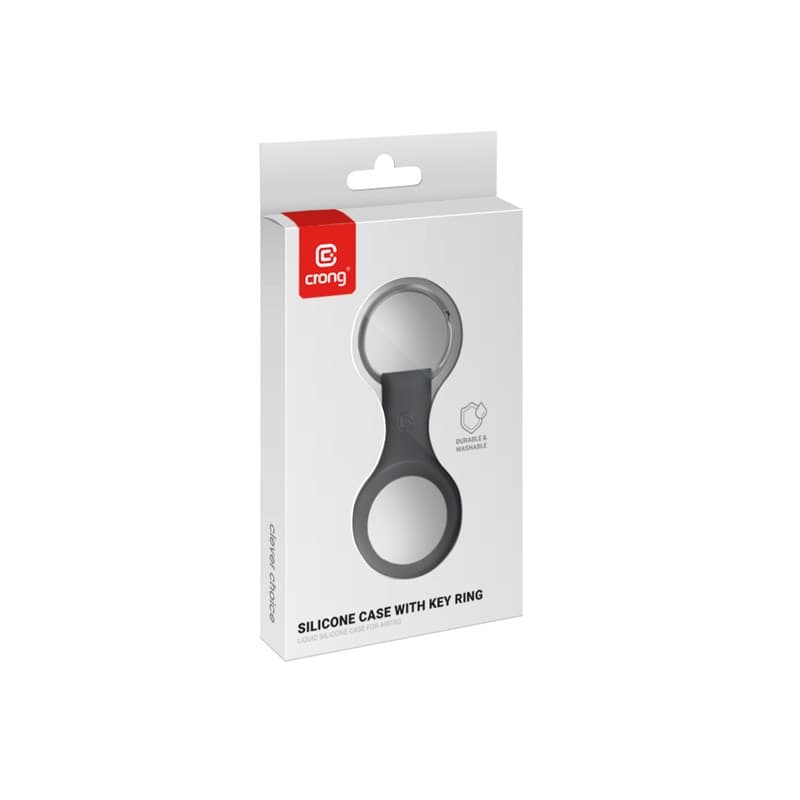 Custodia in silicone Crong con portachiavi – Custodia protettiva portachiavi per Apple AirTag 1/2 (nero) - 9