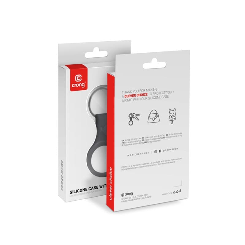 Custodia in silicone Crong con portachiavi – Custodia protettiva portachiavi per Apple AirTag 1/2 (nero) - 10