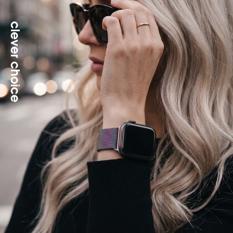 Crong Milano Steel - Cinturino in acciaio inossidabile per Apple Watch 38/40/41/42 mm (iridescente) - 13