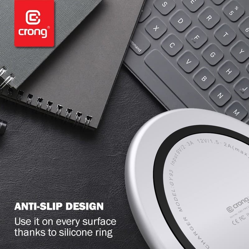 Caricabatterie wireless rapido Crong PowerSpot – Caricabatterie wireless Qi USB-C in alluminio da 15 W con rivestimento in vetro - 18