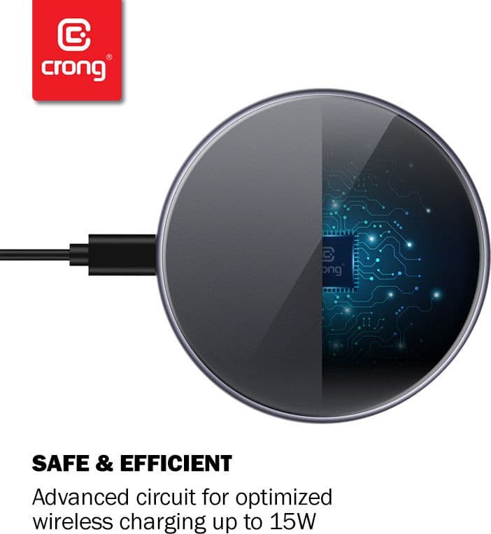 Caricabatterie wireless rapido Crong PowerSpot – Caricabatterie wireless Qi USB-C in alluminio da 15 W con rivestimento in vetro - 5