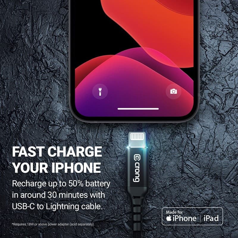 Crong Armor Link - Cavo MFi di ricarica rapida USB-C Lightning da 150 cm (nero) - 13