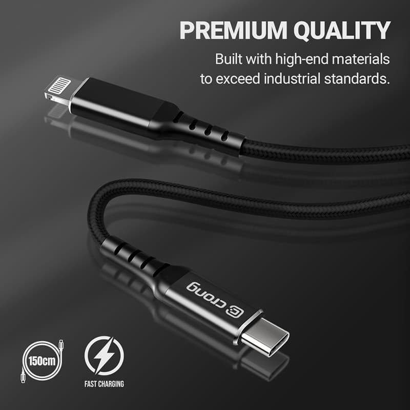 Crong Armor Link - Cavo MFi di ricarica rapida USB-C Lightning da 150 cm (nero) - 4