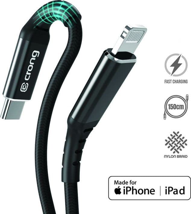 Crong Armor Link - Cavo MFi di ricarica rapida USB-C Lightning da 150 cm (nero) - 9
